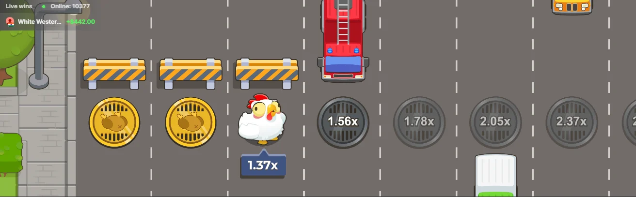 Chicken Road 2 gameplay showing early multiplier at 1.37x during road crossing round (1)