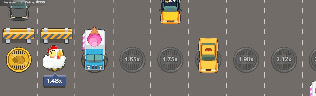 Chicken Road 2 multiplier at 1.48x with vehicles approaching on highway