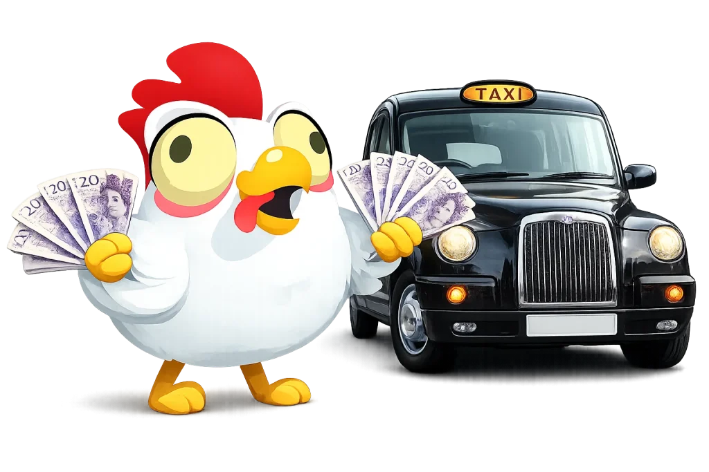 Chicken Road 2 promotional artwork featuring cartoon chicken holding British pound notes